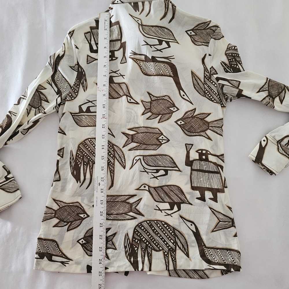Vtg Prehistoric Animal Egyptian Hieroglyphs Print Blouse Womens S - Picture 7 of 8